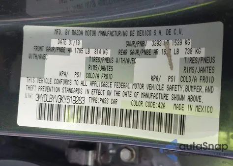 2019 Toyota Yaris Le z USA, uszkodzony, nr VIN 3MYDLBYV3KY519283